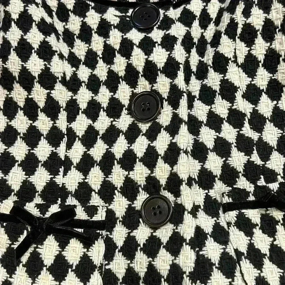 Trina Turk Wool Blend Jacket Size 4 Tweed Preppy Velvet Trim Bows Chic Career - Picture 8 of 10